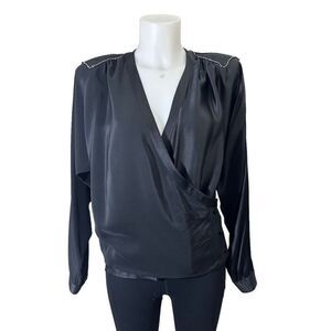 ROBERT HAIK Vintage Black 100% Silk Surplice Embellished Blouse size 38 / Medium
